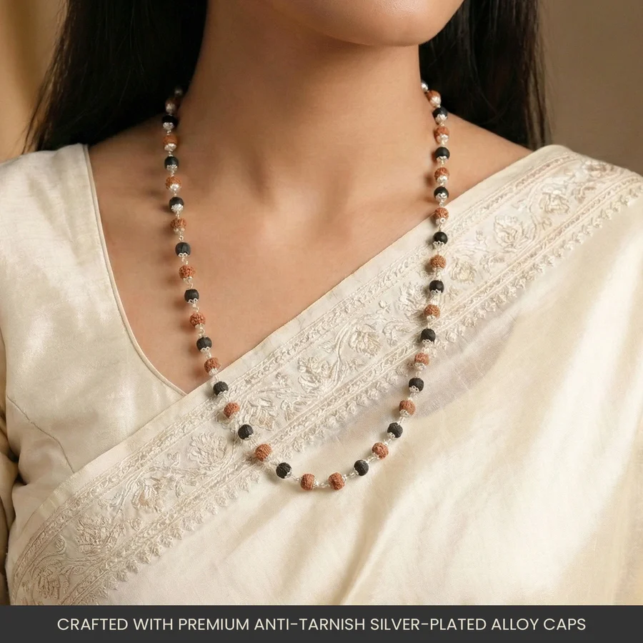 Divya Raksha Rudraksha & Karungali Mala with Silver Capping - Image 4