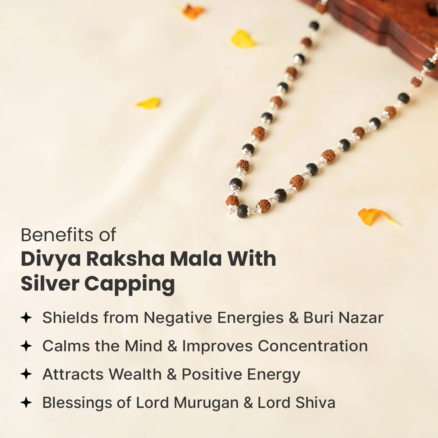 Divya Raksha Rudraksha & Karungali Mala with Silver Capping - Image 3