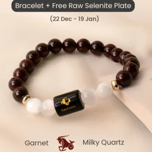 Capricorn (मकर राशि) Zodiac Garnet & Milky Quartz Bracelet